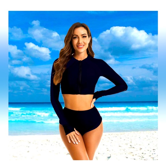 Amazon Women’s XL Swimsuit Long Sleeve Two Piece Bath UV Protection - Picture 1 of 4